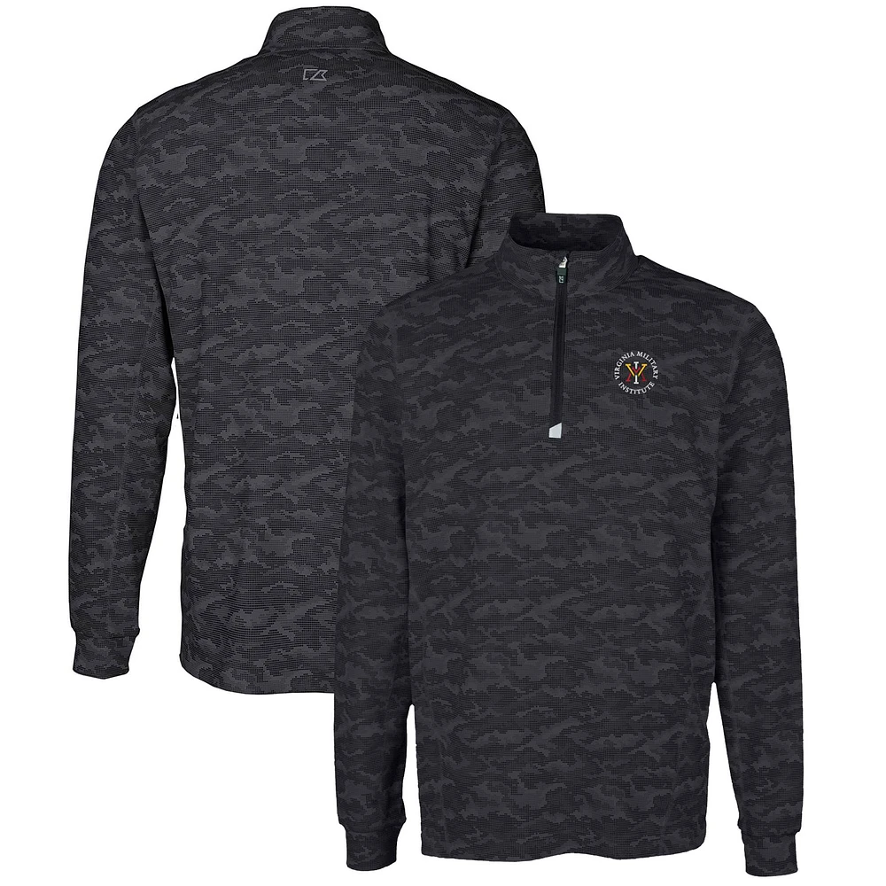 Men's Cutter & Buck Black Virginia Military Institute Keydets Big Tall Traverse Camo Print Stretch Quarter-Zip Pullover Top
