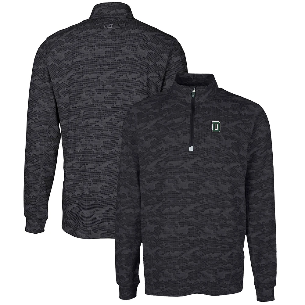 Men's Cutter & Buck Black Dartmouth Big Green Tall Traverse Camo Print Stretch Quarter-Zip Pullover Top