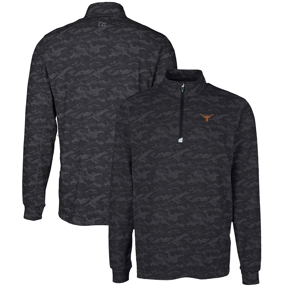 Men's Cutter & Buck Black Texas Longhorns Big & Tall Traverse Camo Print Stretch Quarter-Zip Pullover Top