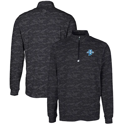 Men's Cutter & Buck Black Indiana State Sycamores Big Tall Traverse Camo Print Stretch Quarter-Zip Pullover Top