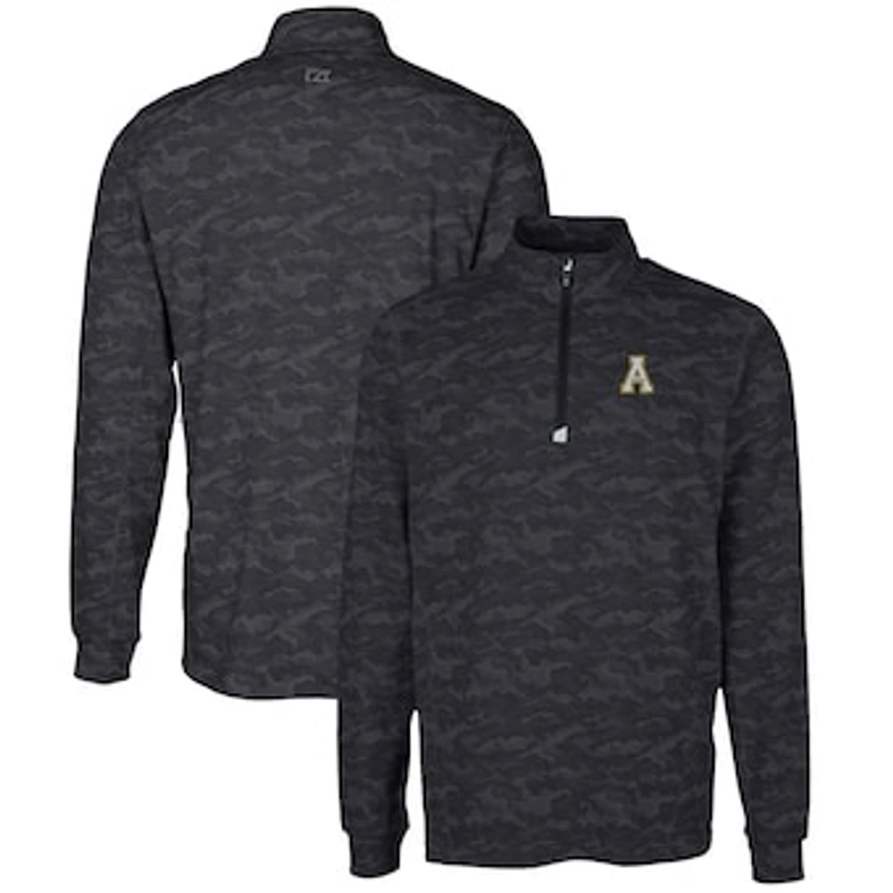 Men's Cutter & Buck Black Appalachian State Mountaineers Big Tall Traverse Camo Print Stretch Quarter-Zip Pullover Top