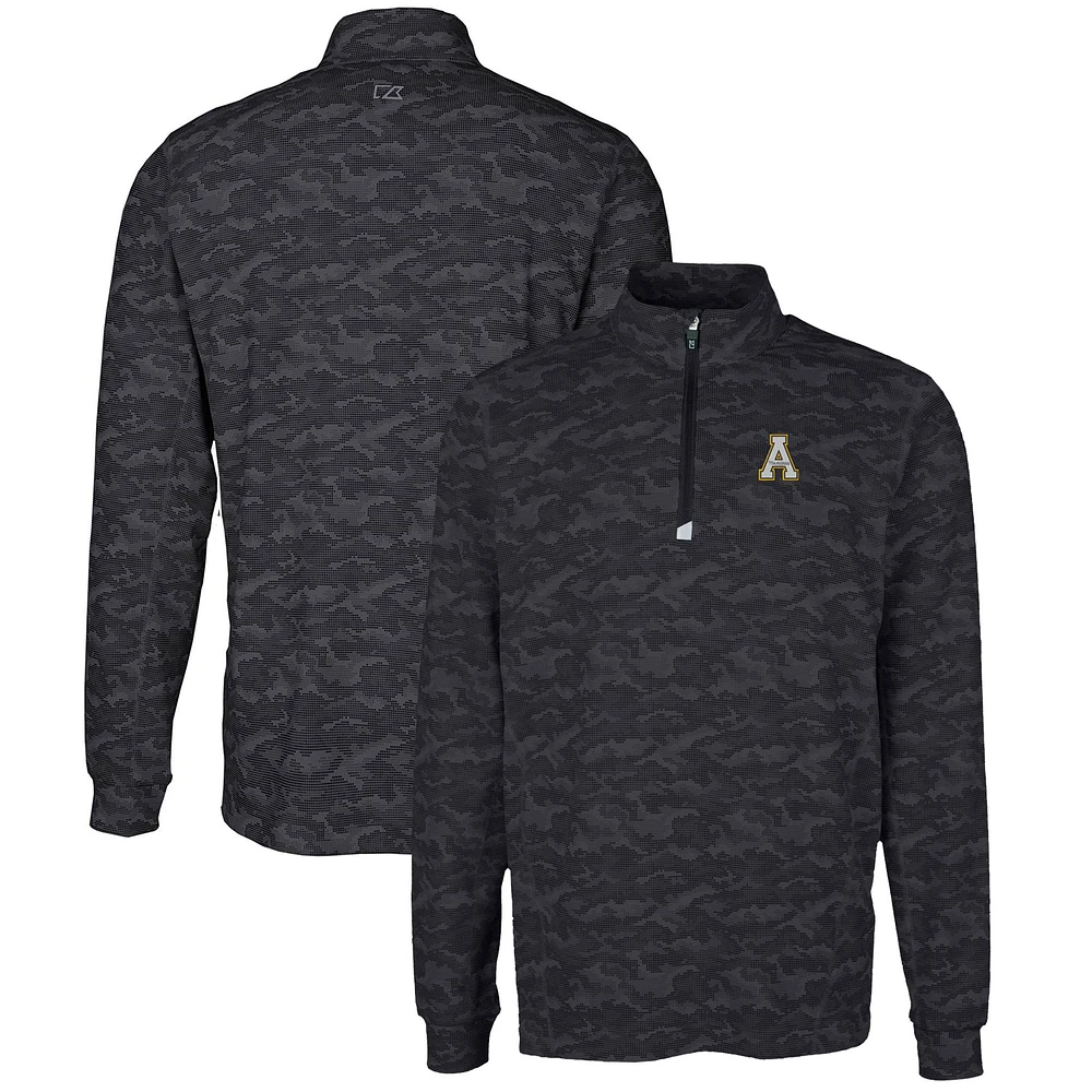 Men's Cutter & Buck Black Appalachian State Mountaineers Big Tall Traverse Camo Print Stretch Quarter-Zip Pullover Top