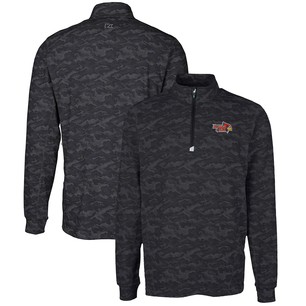 Men's Cutter & Buck Black Illinois State Redbirds Big Tall Traverse Camo Print Stretch Quarter-Zip Pullover Top