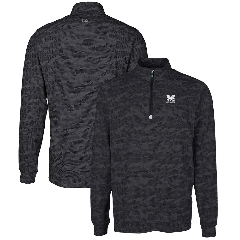Men's Cutter & Buck Black Morehouse Maroon Tigers Big & Tall Traverse Camo Print Stretch Quarter-Zip Pullover Top
