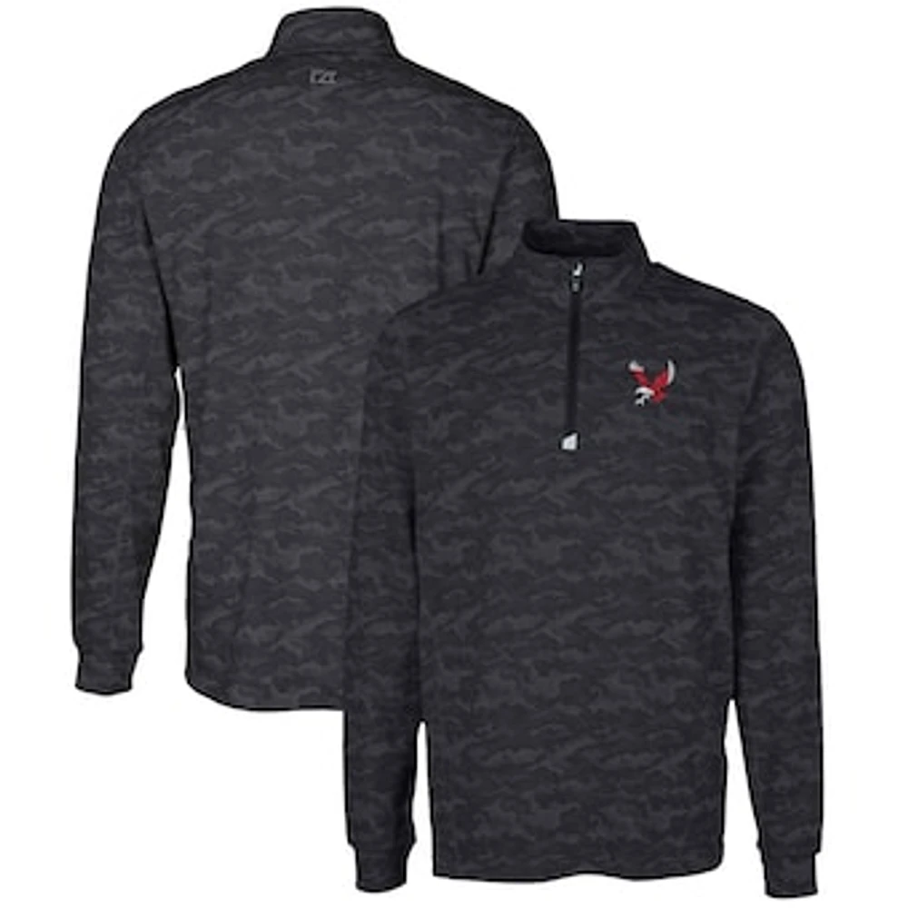 Men's Cutter & Buck Black Eastern Washington Eagles Big Tall Traverse Camo Print Stretch Quarter-Zip Pullover Top