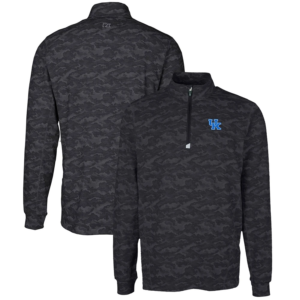 Men's Cutter & Buck Black Kentucky Wildcats Big Tall Traverse Camo Print Stretch Quarter-Zip Pullover Top