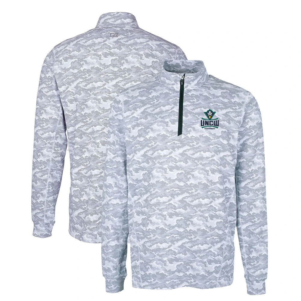 Men's Cutter & Buck Charcoal UNC Wilmington Seahawks Big Tall Traverse Camo Print Stretch Quarter-Zip Pullover Top