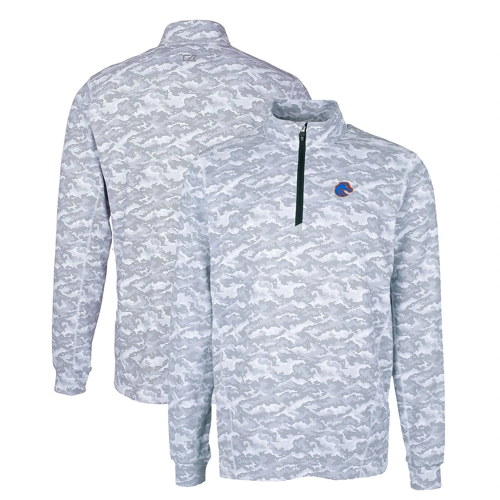 Men's Cutter & Buck Charcoal Boise State Broncos Big Tall Traverse Camo Print Stretch Quarter-Zip Pullover Top