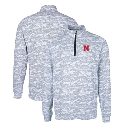 Men's Cutter & Buck Charcoal Nebraska Huskers Big Tall Traverse Camo Print Stretch Quarter-Zip Pullover Top