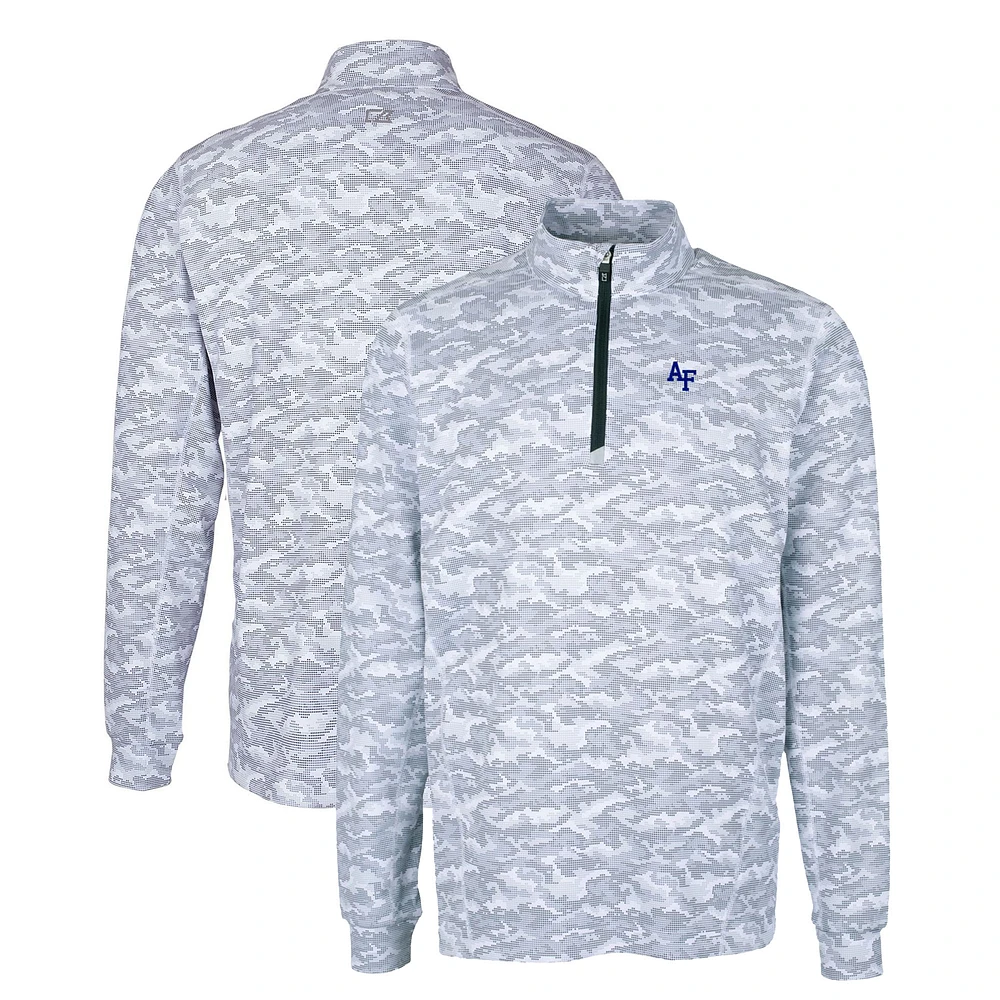 Men's Cutter & Buck Charcoal Air Force Falcons Big Tall Traverse Camo Print Stretch Quarter-Zip Pullover Top