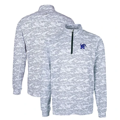 Men's Cutter & Buck Charcoal Memphis Tigers Big Tall Traverse Camo Print Stretch Quarter-Zip Pullover Top