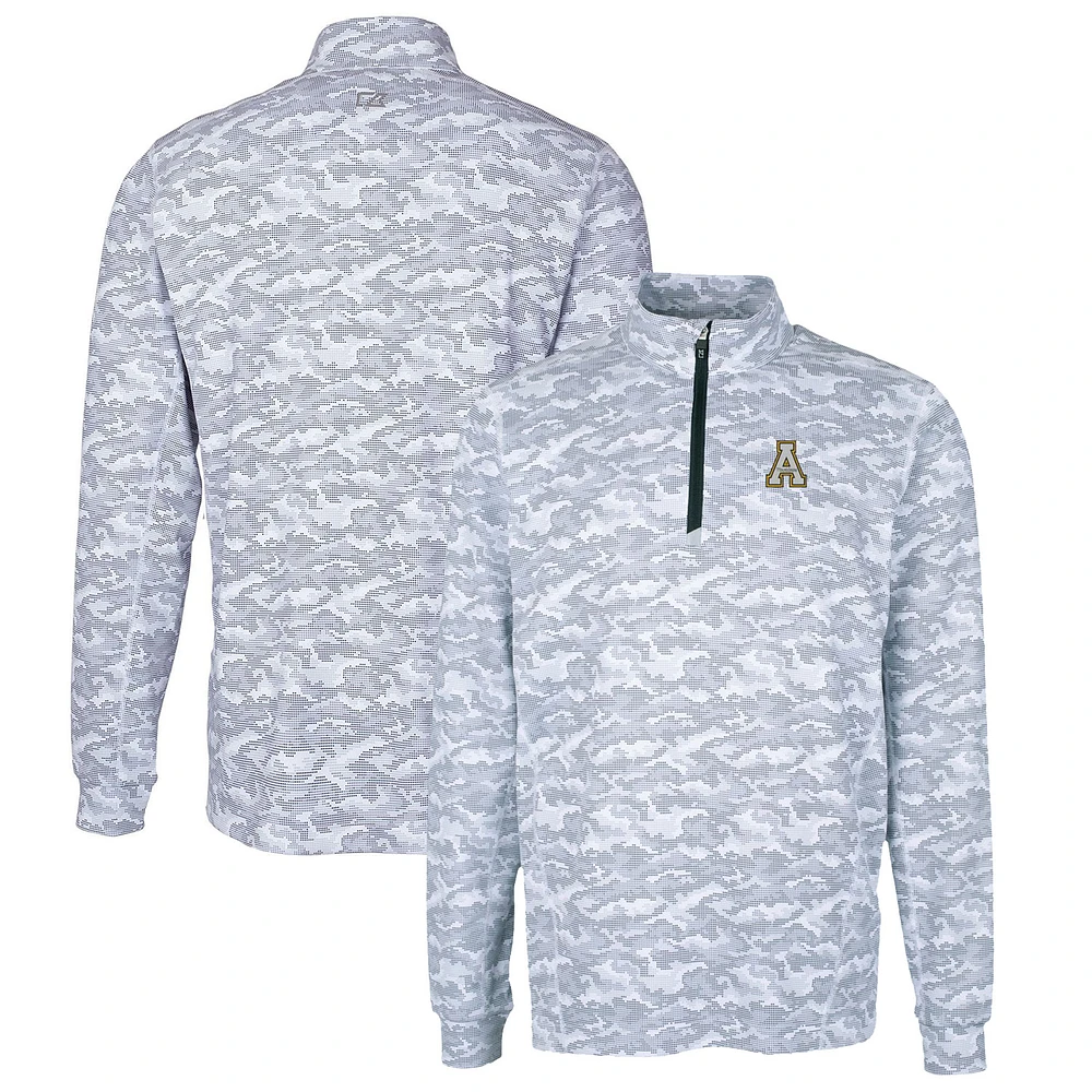 Men's Cutter & Buck Charcoal Appalachian State Mountaineers Big Tall Traverse Camo Print Stretch Quarter-Zip Pullover Top