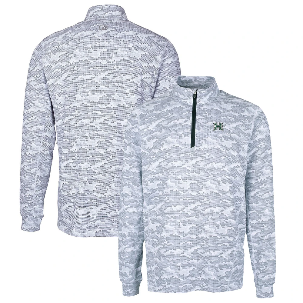 Men's Cutter & Buck Charcoal Hawaii Warriors Big Tall Traverse Camo Print Stretch Quarter-Zip Pullover Top