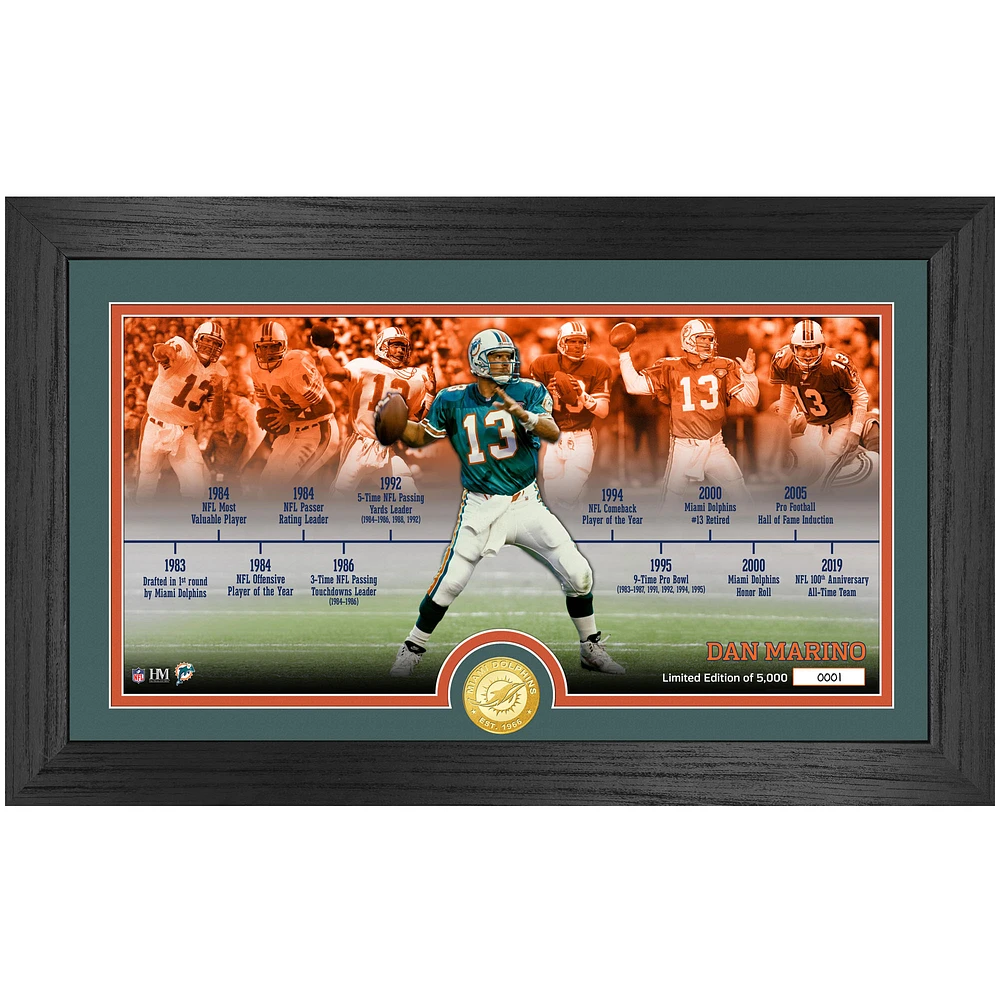 Highland Mint Dan Marino Miami Dolphins 12'' x 20'' Timeline Pano Photo Mint
