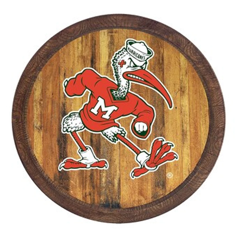 Brown Miami Hurricanes Mascot Faux Barrel Top Sign