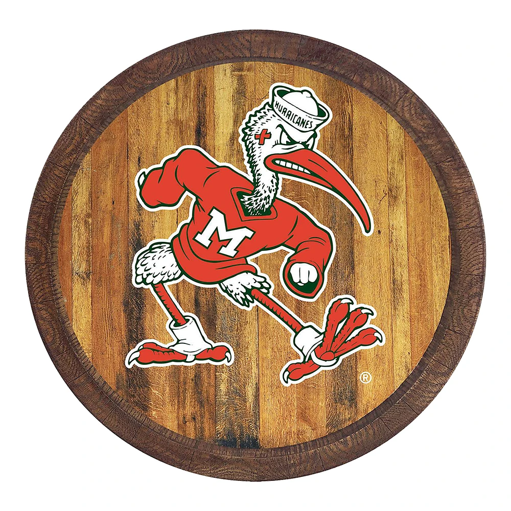 Brown Miami Hurricanes Mascot Faux Barrel Top Sign