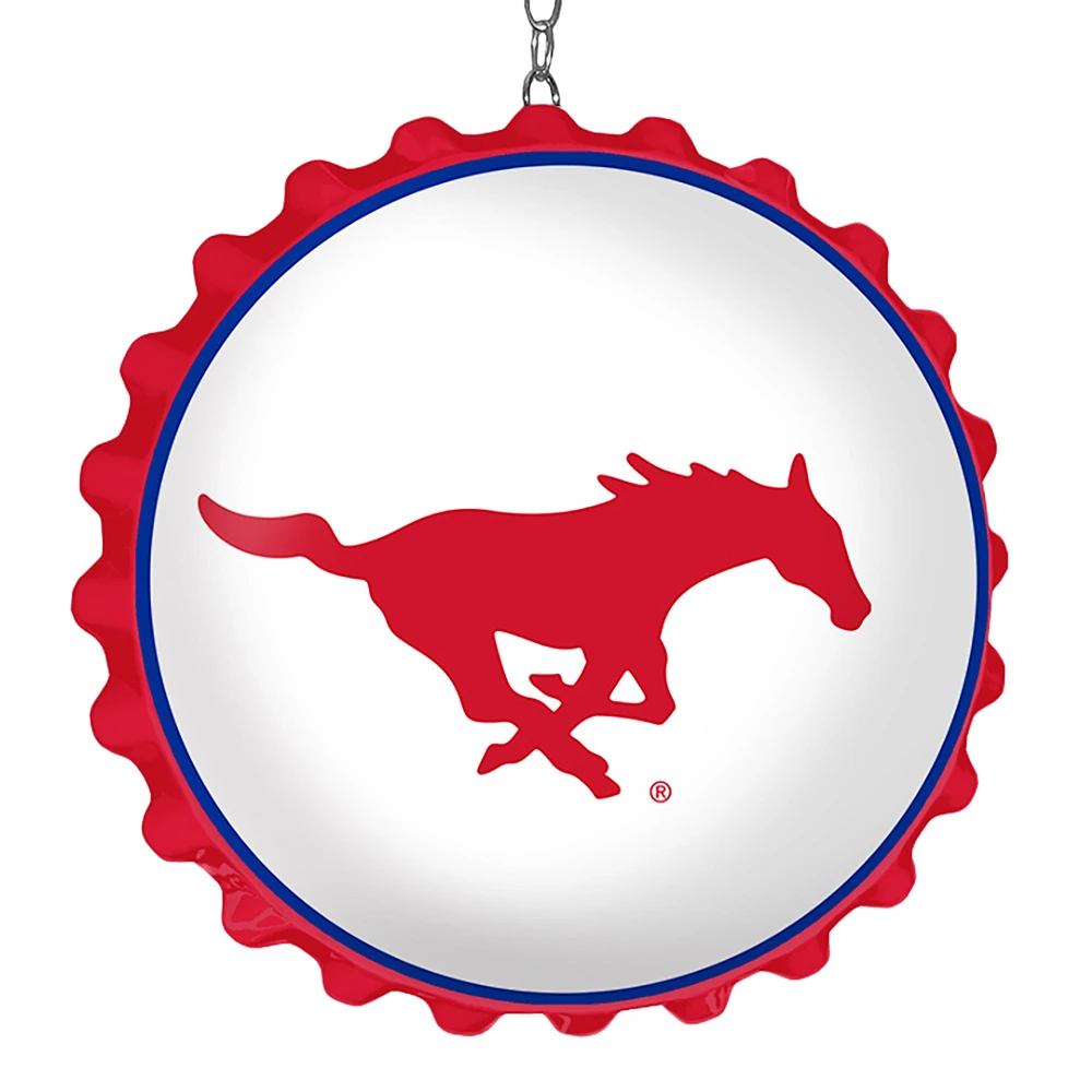 White SMU Mustangs Logo Bottle Cap Dangler