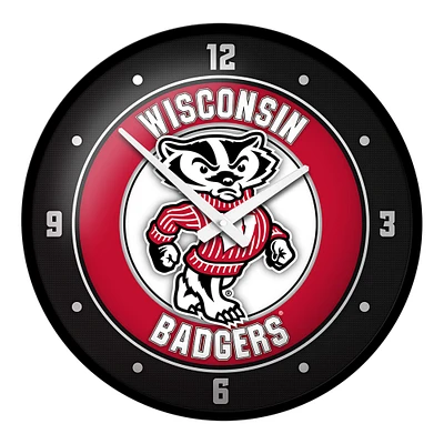 Black Wisconsin Badgers Modern Disc Wall Clock