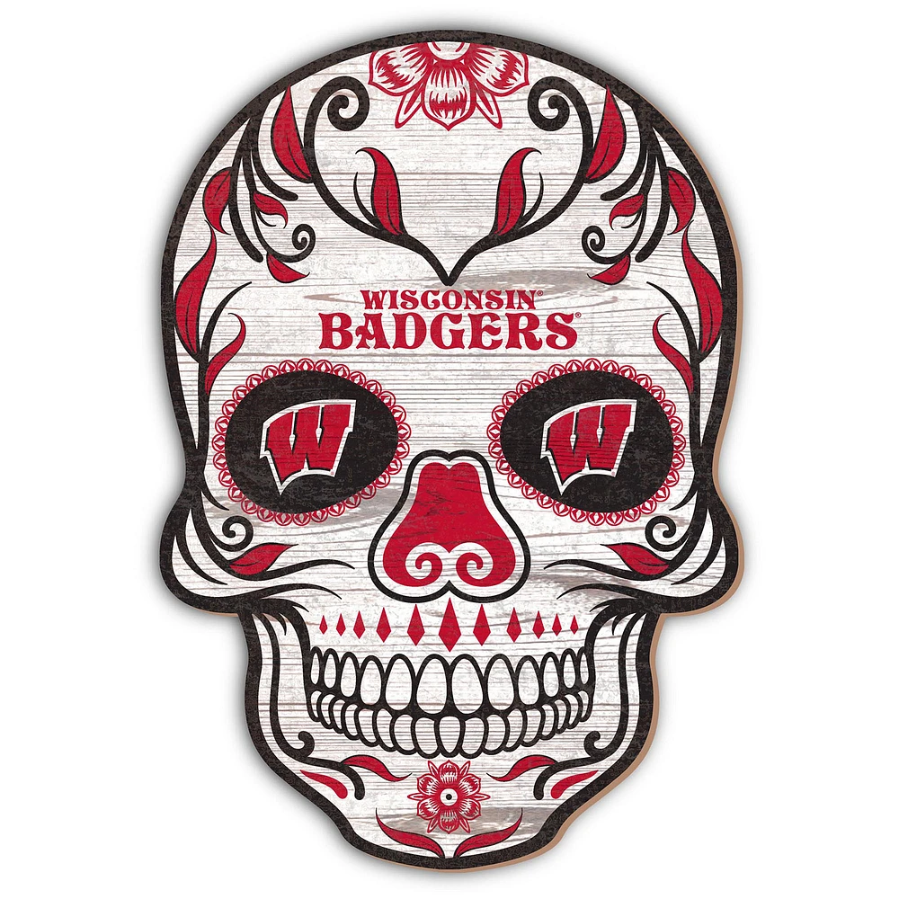 Wisconsin Badgers 12'' Sugar Skull Sign