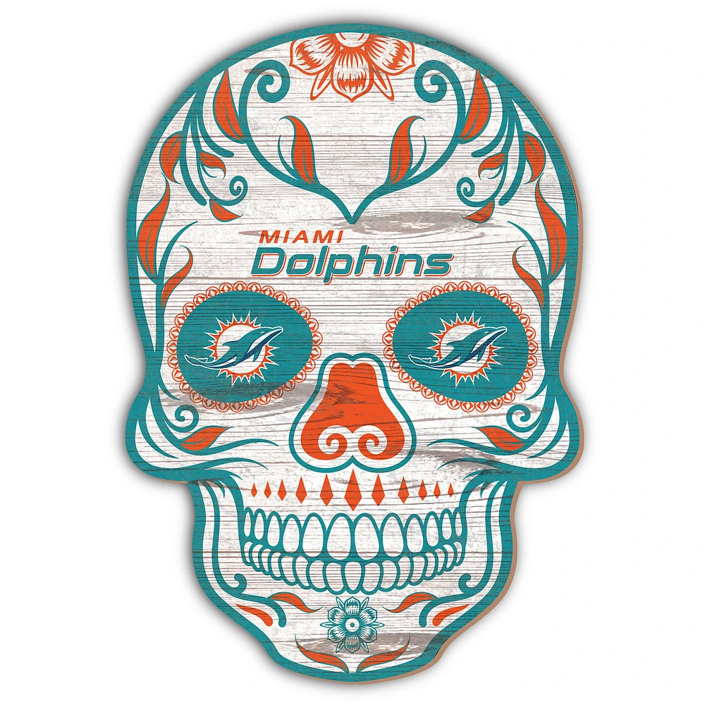 Miami Dolphins 12'' Sugar Skull Sign