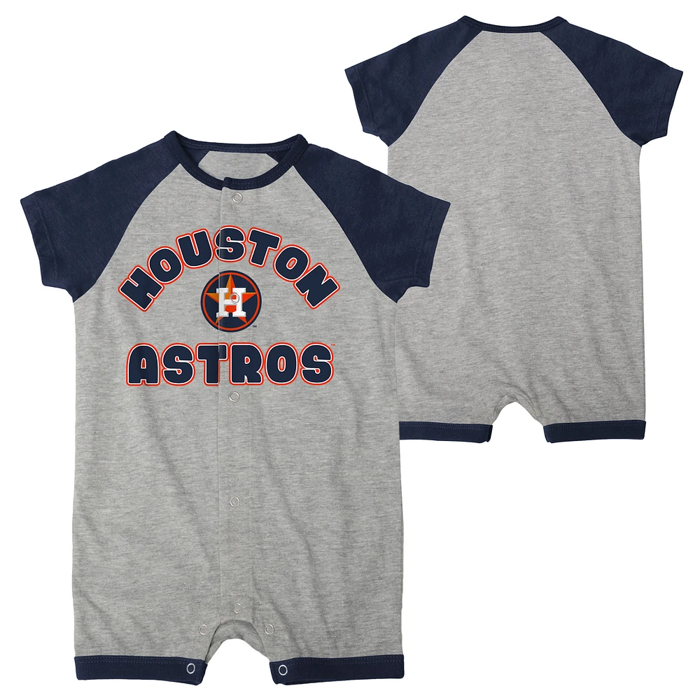 Infant Heather Gray Houston Astros Extra Base Hit Raglan Full-Snap Romper