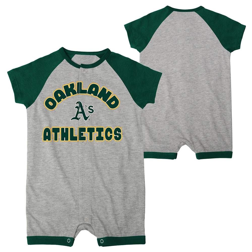 Infant Heather Gray Oakland Athletics Extra Base Hit Raglan Full-Snap Romper