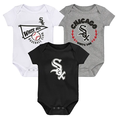 Newborn & Infant Black/White/Heather Gray Chicago White Sox Biggest Little Fan 3-Pack Bodysuit Set