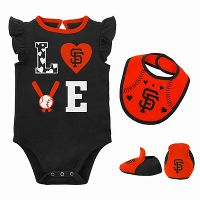 Newborn & Infant Black/Orange San Francisco Giants Three-Piece Love of Baseball Bib Bodysuit Booties Set