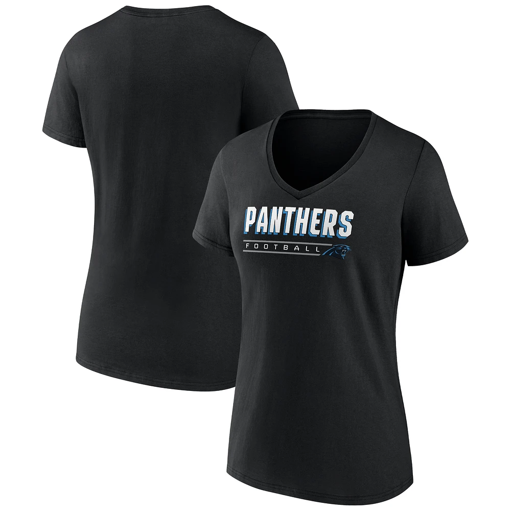 Women's Black Carolina Panthers Primary Play V-Neck T-Shirt