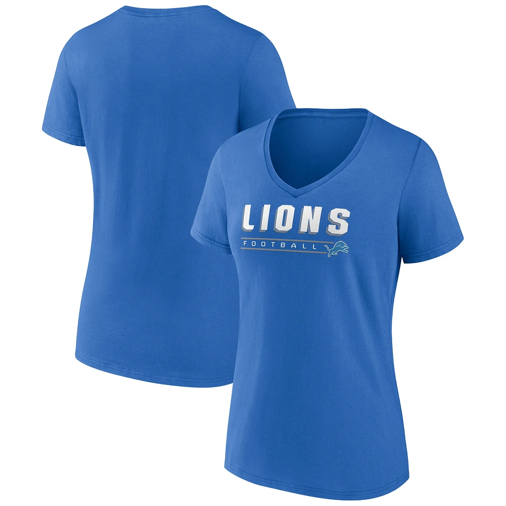 Women's Blue Detroit Lions Primary Play V-Neck T-Shirt