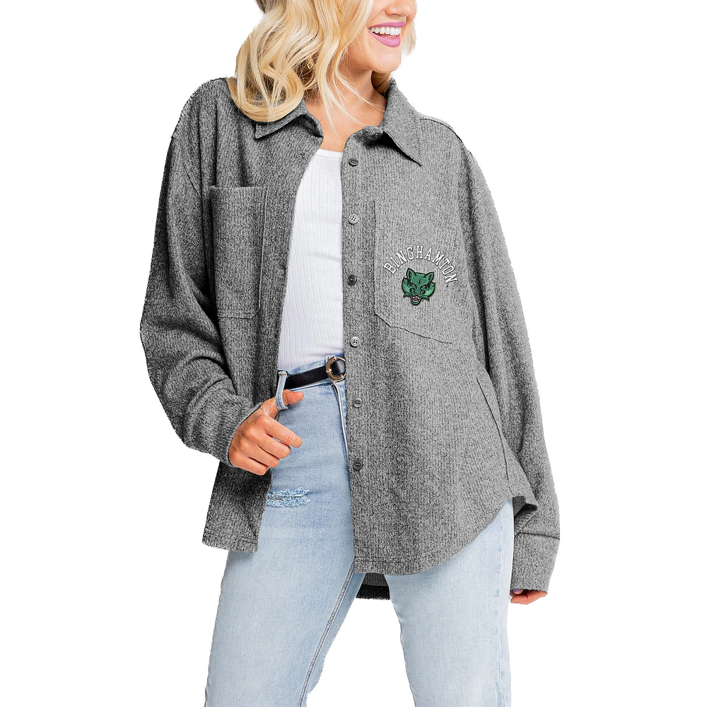 Women's Gameday Couture Gray Binghamton Bearcats Switch It Up Button-Up Shacket