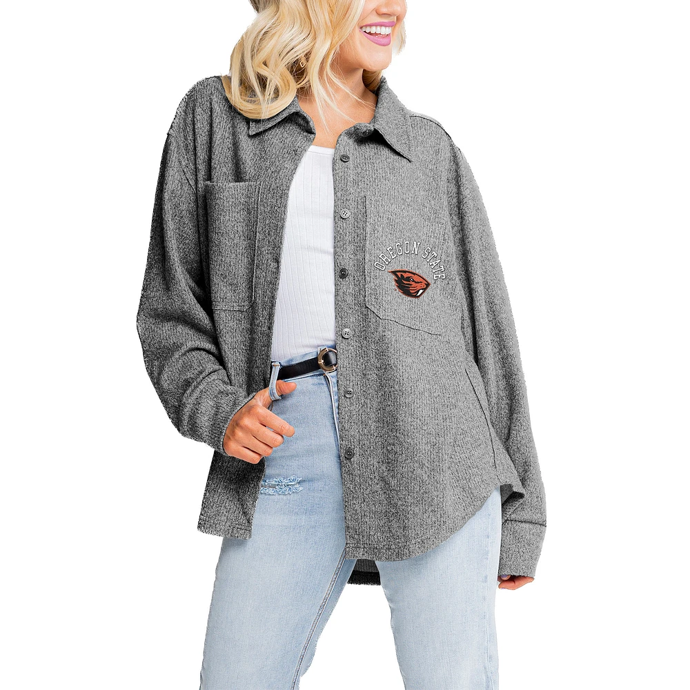 Women's Gameday Couture Gray Oregon State Beavers Switch It Up Button-Up Shacket