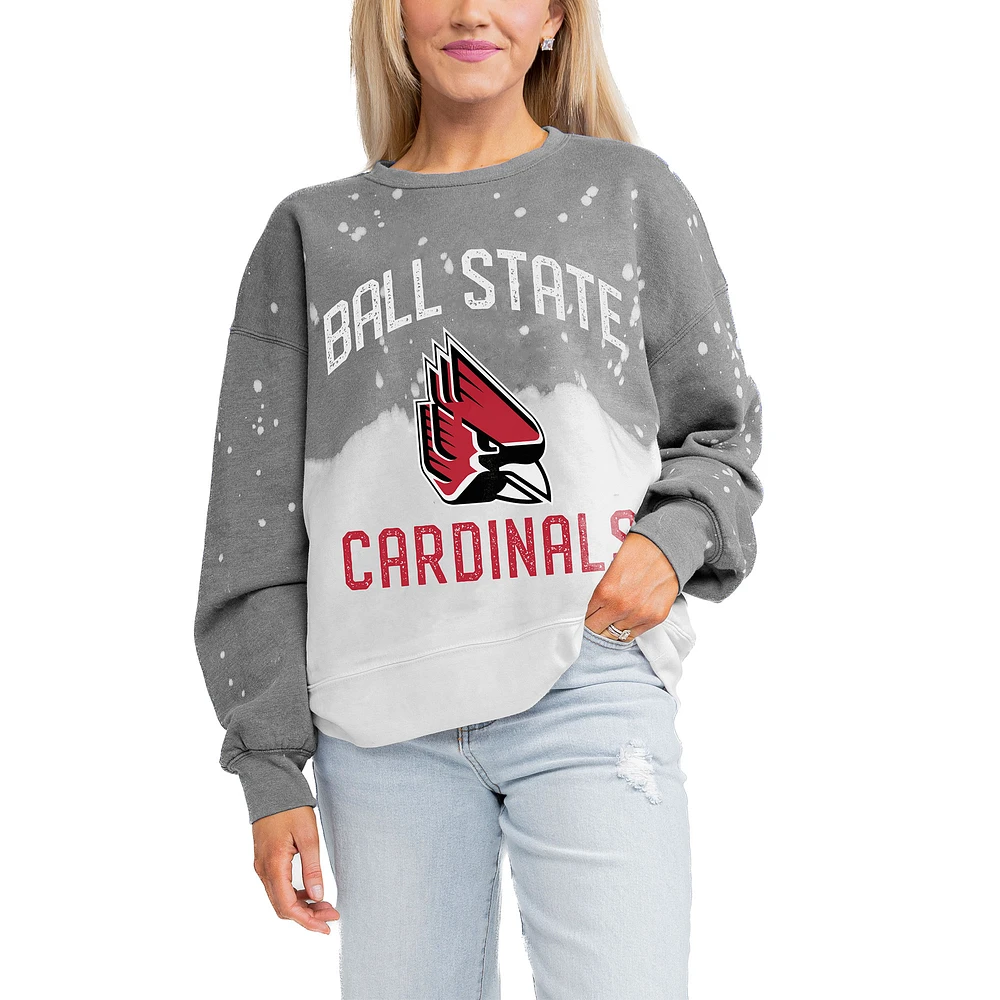 Women's Gameday Couture Gray Ball State Cardinals Twice As Nice Faded Crewneck Sweatshirt