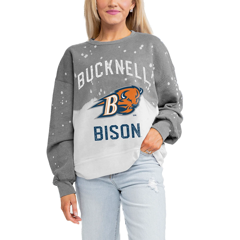 Women's Gameday Couture Gray Bucknell Bison Twice As Nice Faded Crewneck Sweatshirt