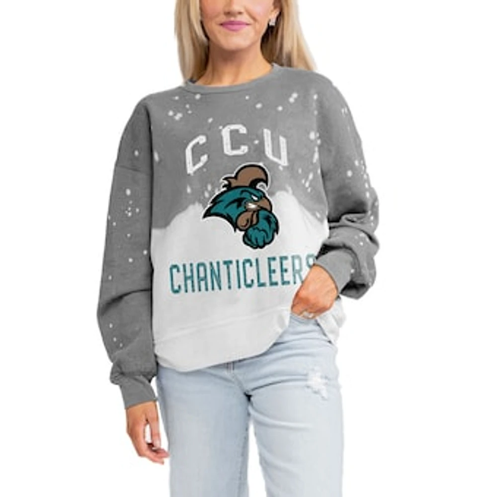 Women's Gameday Couture Gray Coastal Carolina Chanticleers Twice As Nice Faded Crewneck Sweatshirt