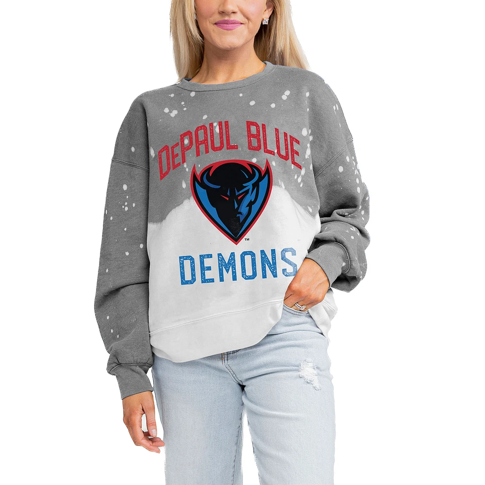 Women's Gameday Couture Gray DePaul Blue Demons Twice As Nice Faded Crewneck Sweatshirt