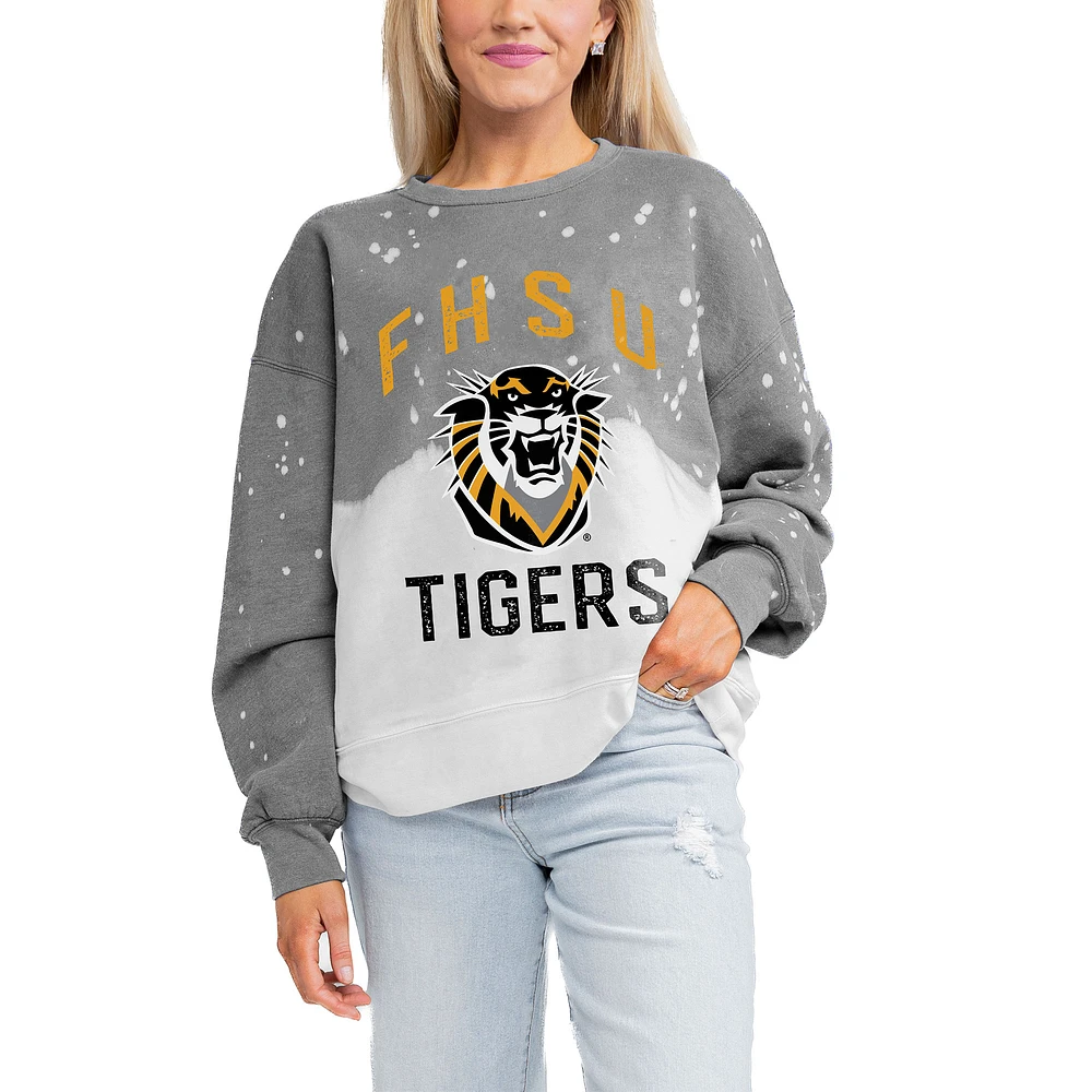 Women's Gameday Couture Gray Fort Hays State Tigers Twice As Nice Faded Crewneck Sweatshirt