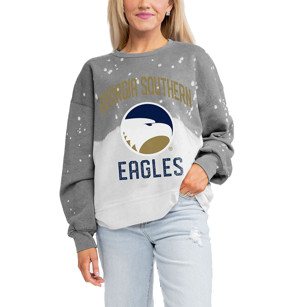 Women's Gameday Couture Gray Georgia Southern Eagles Twice As Nice Faded Crewneck Sweatshirt