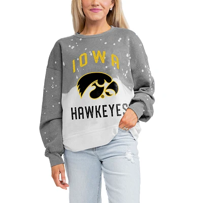 Women's Gameday Couture Gray Iowa Hawkeyes Twice As Nice Faded Crewneck Sweatshirt