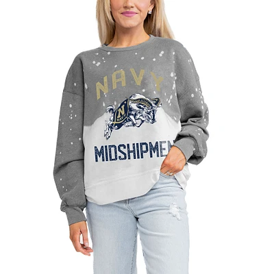 Women's Gameday Couture Gray Navy Midshipmen Twice As Nice Faded Crewneck Sweatshirt