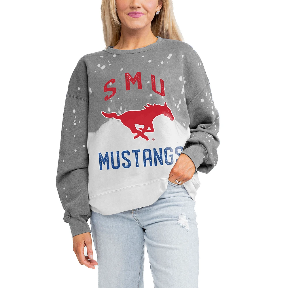 Women's Gameday Couture Gray SMU Mustangs Twice As Nice Faded Crewneck Sweatshirt
