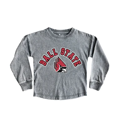 Girls Youth Gameday Couture Gray Ball State Cardinals Faded Wash Pullover Top