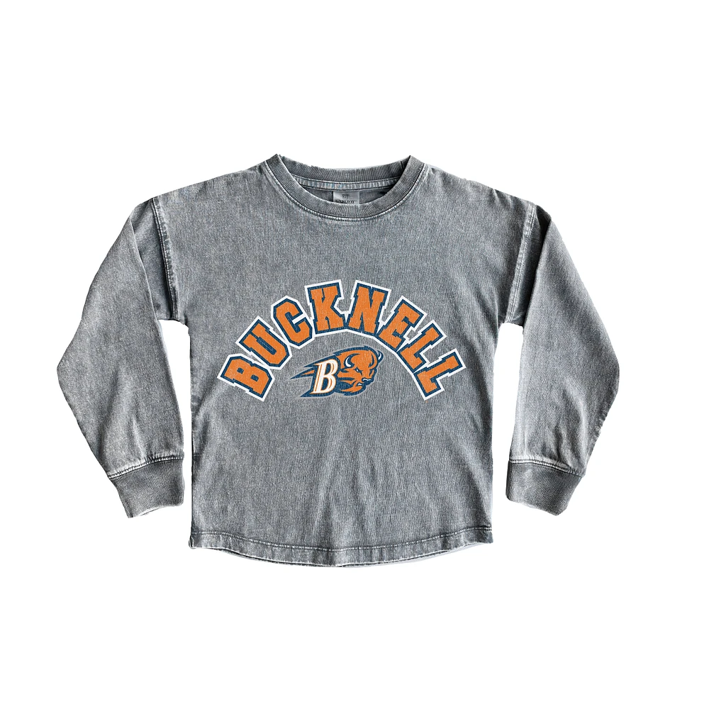 Girls Youth Gameday Couture Gray Bucknell Bison Faded Wash Pullover Top