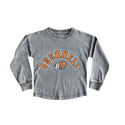 Girls Youth Gameday Couture Gray Bucknell Bison Faded Wash Pullover Top