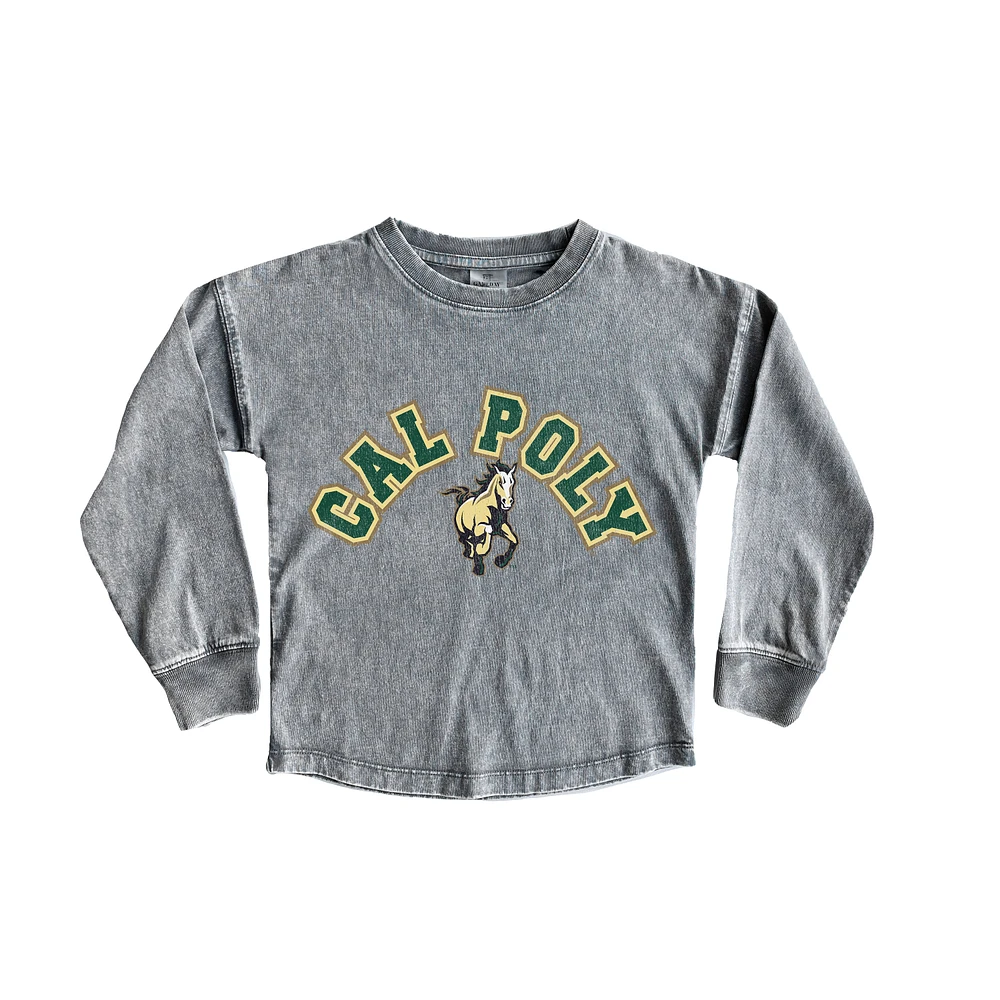 Girls Youth Gameday Couture Gray Cal Poly Mustangs Faded Wash Pullover Top