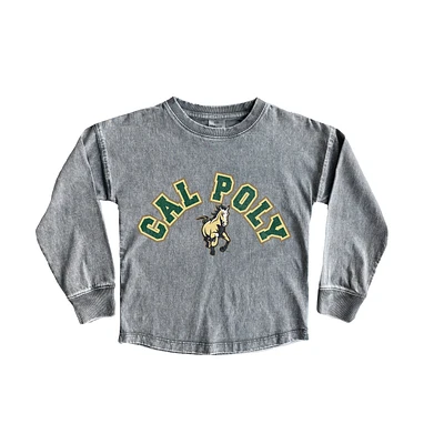 Girls Youth Gameday Couture Gray Cal Poly Mustangs Faded Wash Pullover Top