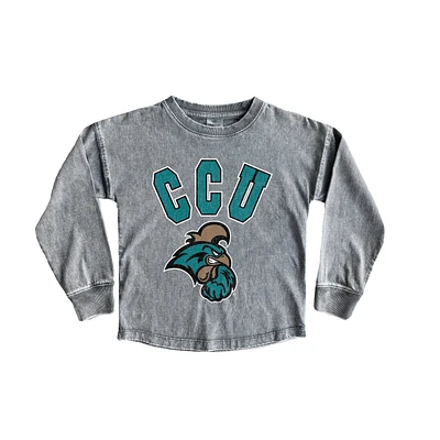 Girls Youth Gameday Couture Gray Coastal Carolina Chanticleers Faded Wash Pullover Top