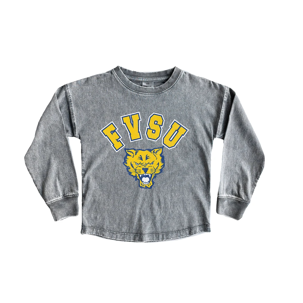 Girls Youth Gameday Couture Gray Fort Valley State Wildcats Faded Wash Pullover Top