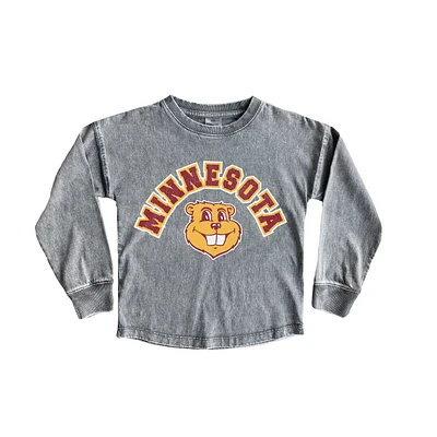 Girls Youth Gameday Couture Gray Minnesota Golden Gophers Faded Wash Pullover Top