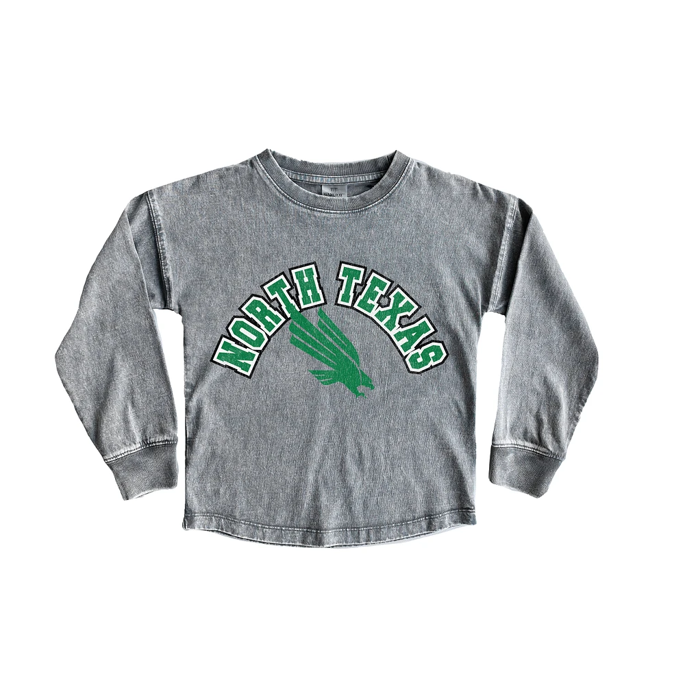 Girls Youth Gameday Couture Gray North Texas Mean Green Faded Wash Pullover Top
